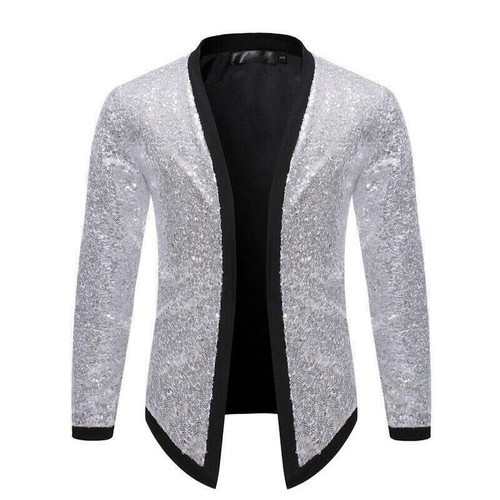 Mens Sequin Cardigans Open Front Long 