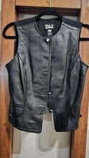 B & J Supple BLACK LEATHER VEST JEWEL BUTTON SMALL