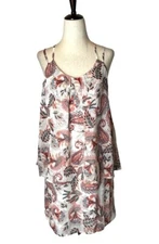Collective Concepts Dress XS Ivory Red Ivory Paisley Print Tiered Mini NWT