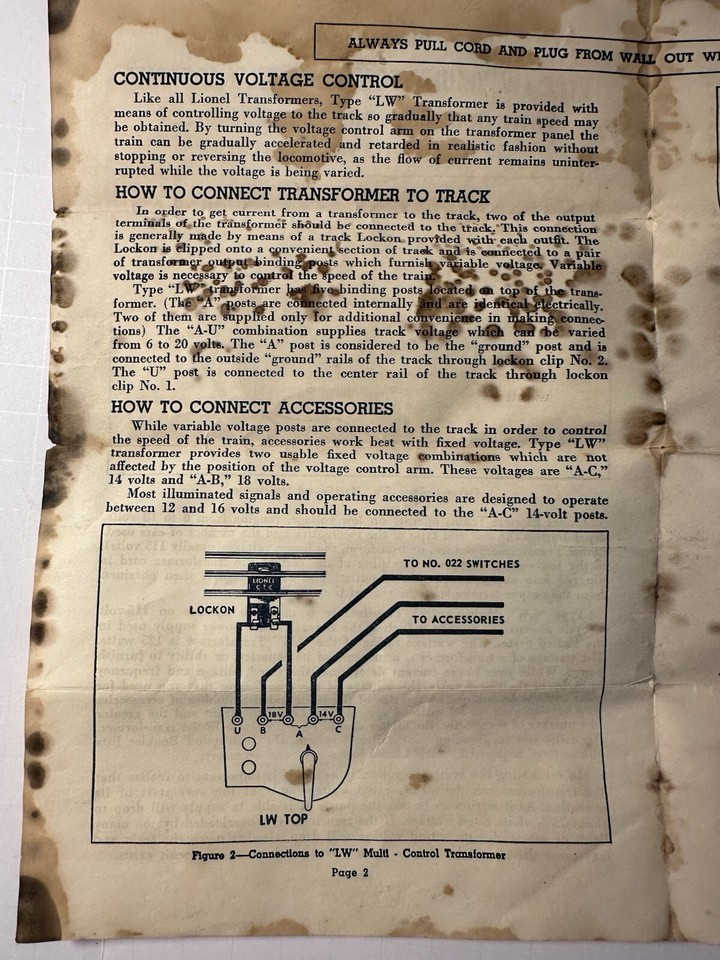 Lionel Train Track Multi Volt Transformer Post War With Instructions eBay