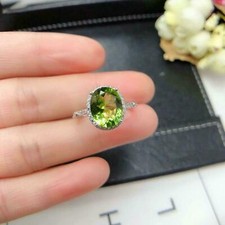 1.50Ct Oval Cut Simulated Green Peridot Halo Engagement Ring 925 Sterling Silver