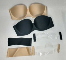 Set Of 2 Bras Black Beige Nylon Push Up Strapless Bra Cup Size A