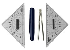 KIT CARTEGGIO NAUTICO COMPOSTO DA DUE SQUADRETTE ED UN COMPASSO CON CUSTODIA