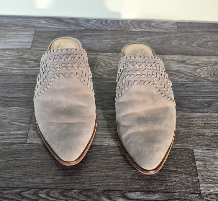 Vince Camuto Sona Mules Womens 5.5 Beige Woven Braided Leather Slip On Shoes