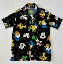 Disney Mickey Mouse Hawaiian Shirt Mens Small Button Up Rayon Goofy Donald Duck