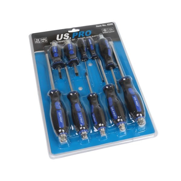Us Pro Tools 10 Piece Screwdriver Set Phillips & Slotted 4598 - Image 5