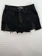 SO Black High-Rise Mom Distressed Denim Button-Front Shorts