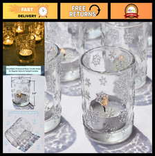 Set of 12 Snowflake Votive Candle Holders - Clear Glass Tea Light Holders for Wi