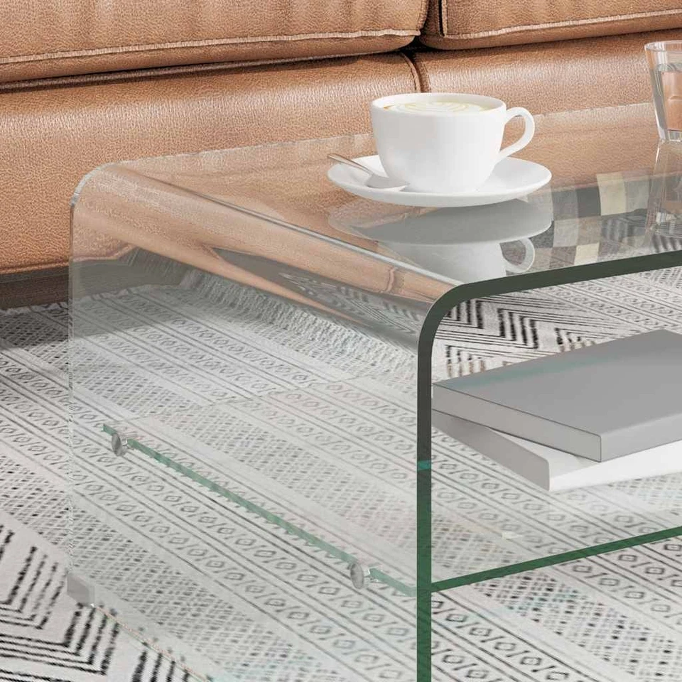 Tavolino da Caffè Trasparente 98x45x31cm Vetro Temperato Tavolo Salotto vidaXL - Immagine 2 di 2