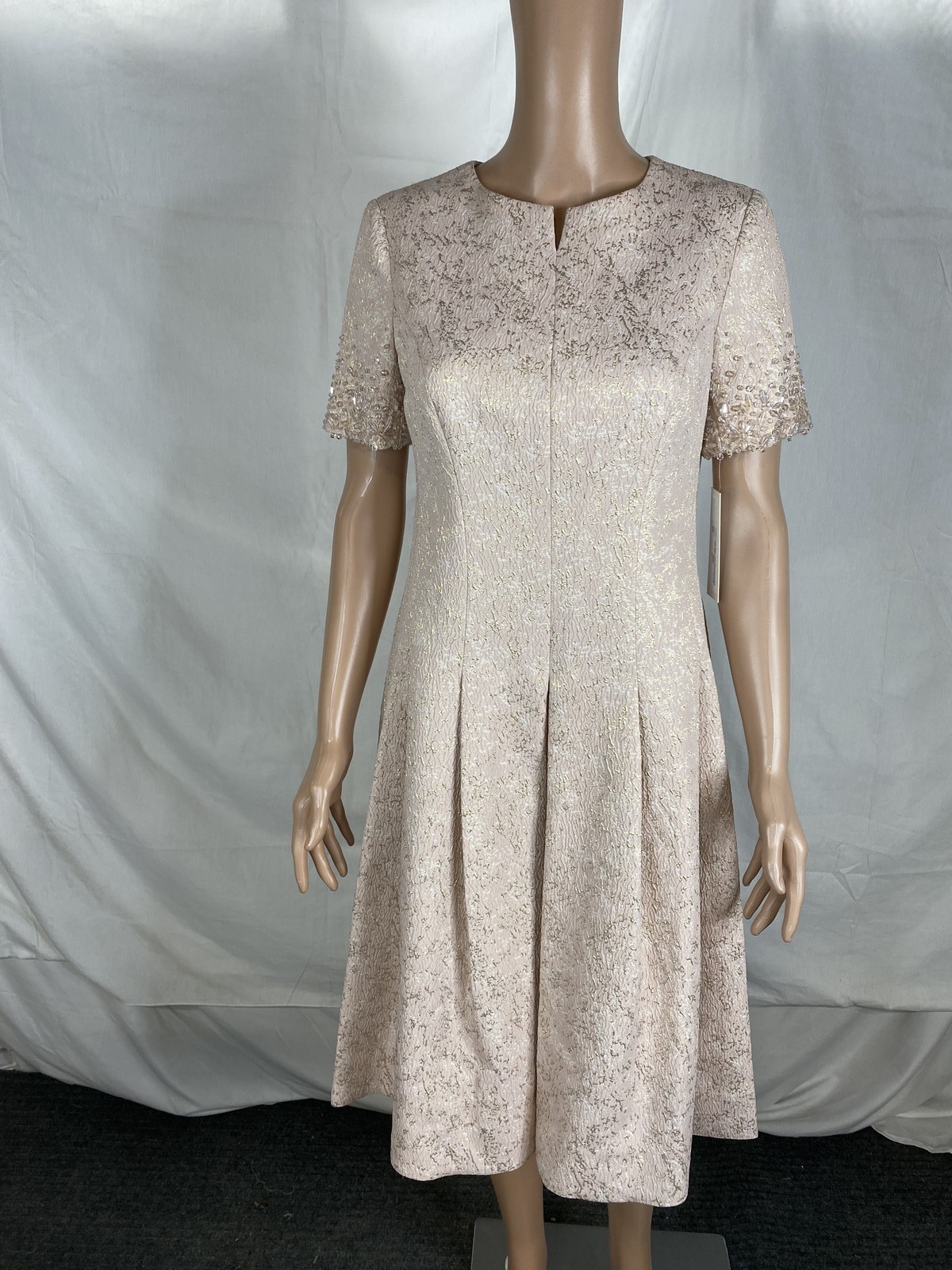 Teri Jon Womens 99266 Short Sleeve Metallic Short Sleeve Dress Size 4 Pink