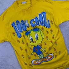 Looney Tunes Women T-Shirt L Yellow Vintage 1997 Tweety Bird 100 Cool USA Made