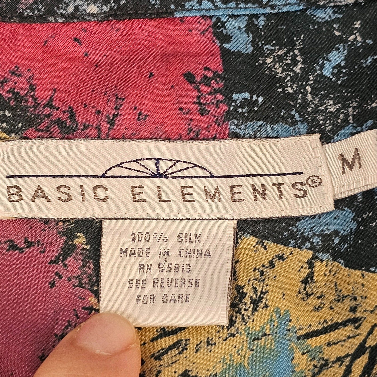 Basic Elements Abstract Shirt 100% Silk Size M Co… - image 4