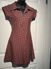 Urban Outfitters Womens Short Sleeve Half Zip Mini Dress Red Blue Geo Size S