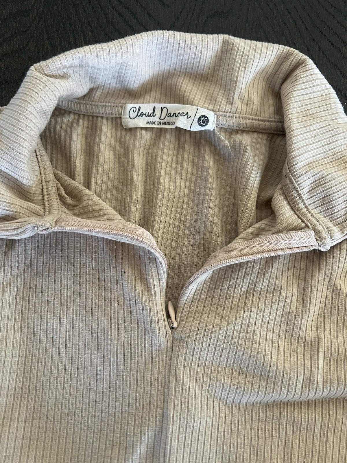 Cloud Dancer Beige Ribbed Half-Zip Collared Top S… - image 3