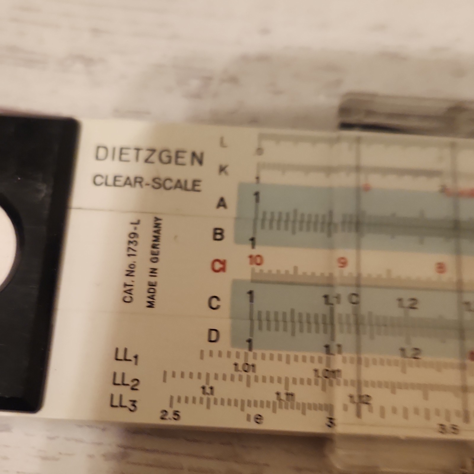 VINTAGE DIETZGEN CLEAR SCALE 1739L SLIDE RULE WITH CASE AND PAPERWORK