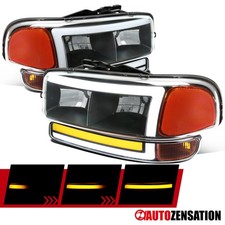 Fit 1999-2006 Gmc Sierra Yukon 1500 Black Headlightsled Sequential Bumper Lamps