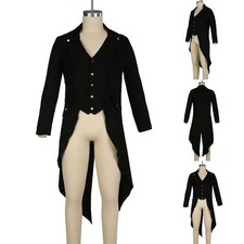 Steampunk Retro Victorian Gothic Style Long Jacket Coat for Men Black Tailcoat