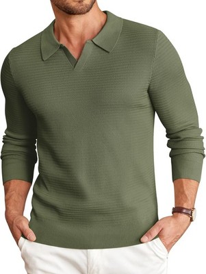 Mens Knit V-Neck Pullover Sweater Lightweight Long Sleeve Casual Fall Wear