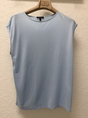 Rag & Bone Toni Tee Soft Sky Blue Silk Trim Cap Sleeve Top Knit Sz S Relaxed Fit