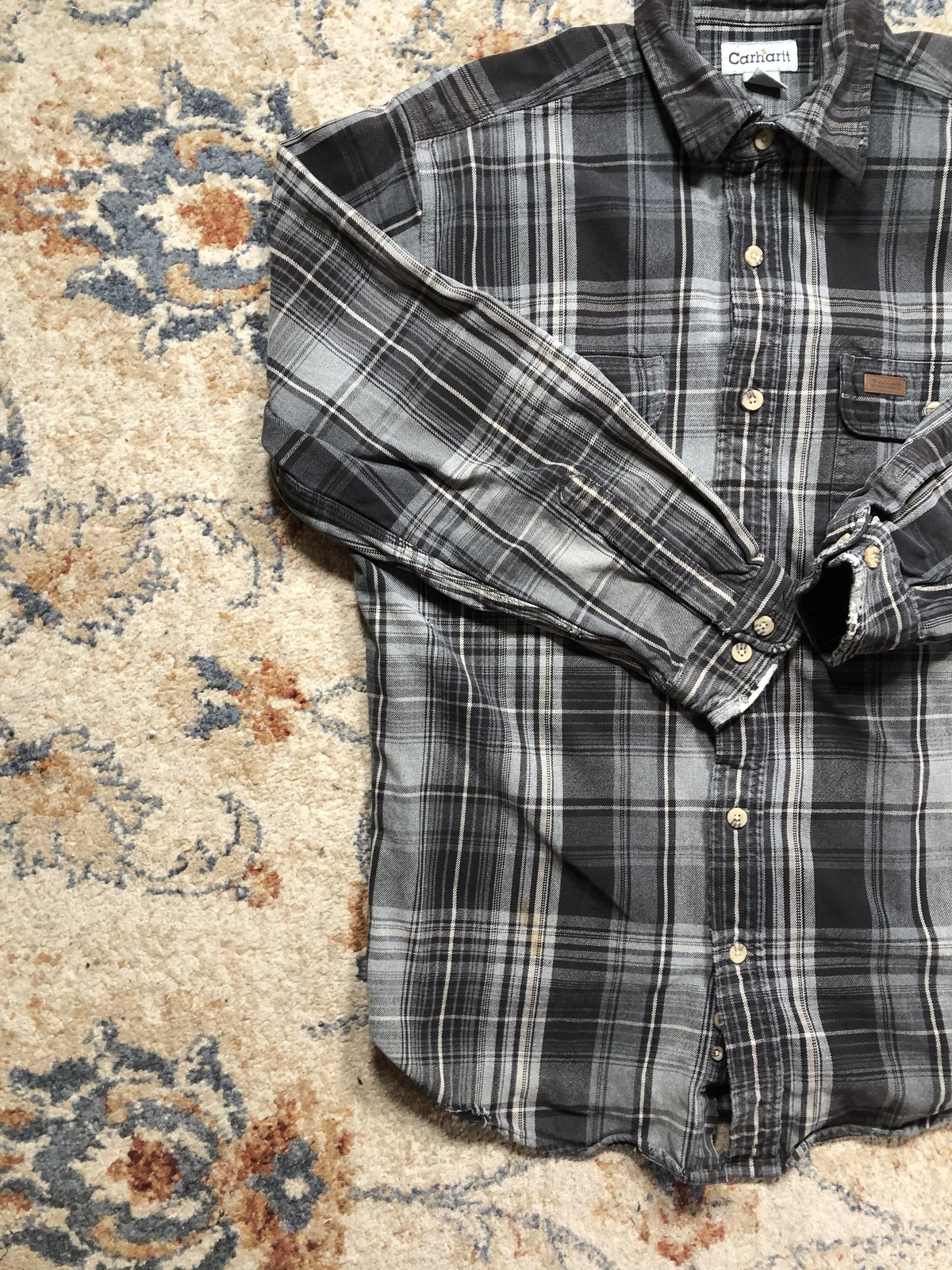 Carhartt Shirt Mens Large Gray Plaid Flannel Button Front Long Sleeve Workwear thumbnail 3