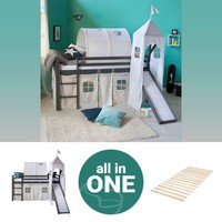 Hochbett 90X200 Kinderbett Mit Rutsche Grau Lattenrost Turm Tunnel Homestyle4U