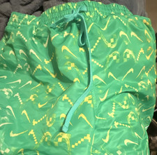 Nike Boys XXL Green Yellow Geometric Swim Trunks Elastic Waist Drawstring