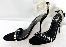 Zara Black White Zebra Animal Print Pony Hair Heels Sandals Straps Shoes Sz 39