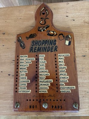 Vintage 1950s Wood Shopping Reminder Peg Board Grocery List Naubinway Michigan