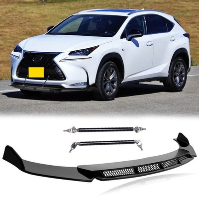 For Lexus NX 200t F Sport Gloss Black Bumper Lip Spoiler Splitter + Strut Rods