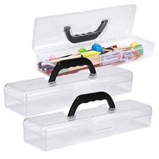 3 Pack Clear Plastic Painting Brush Container with Black Handle, Portable