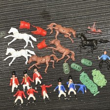 Vintage Lot Timpo British Plastic Figures Red Blue Horses