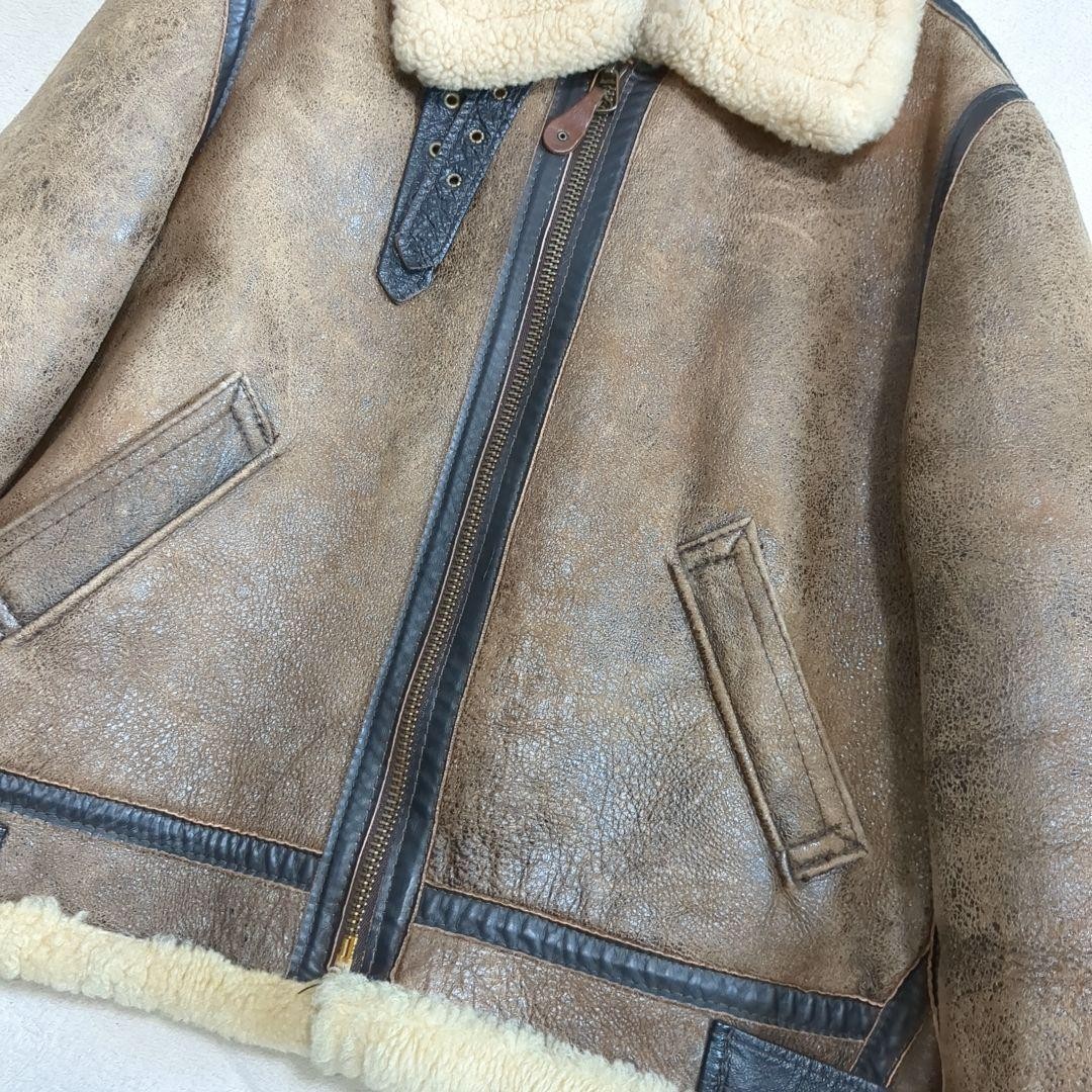 SCHOTT B3 Shearling Flight Jacket Brown Sheepskin… - image 4