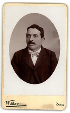 Antique CDV Circa 1890s Wildor Man with Mustache In Suit Paris France