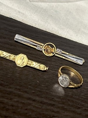 Antique Lot 3 Art Nouveau   Oria Handcrafted Bar Pins French Rolled Gold + Ring