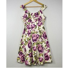 Cottagecore London Times Womens Size 10 Purple Floral Rose Fit & Flare Dress