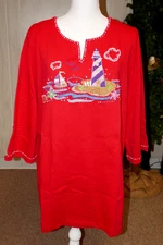 Quacker Factory - NWOT - 100% Cotton, 3/4 Sleeve, Tunic Beach Theme Top-SZ 2X