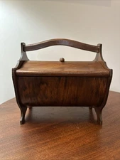Vintage BUTLER Style Footed WOOD Handled Double Door SEWING BOX