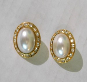 Authentic Premier Designs Earrings and Necklace Enhancer Signed Faux Pearl CZ Gold Plated