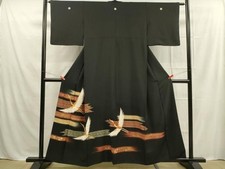 Heiwaya Kimono Luxury black tomesode piece embroidery flying crane pattern halo