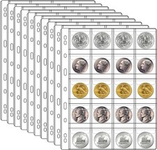 10 Sheets Coin Collection Pages, Coins Pocket Page with 20-pocket