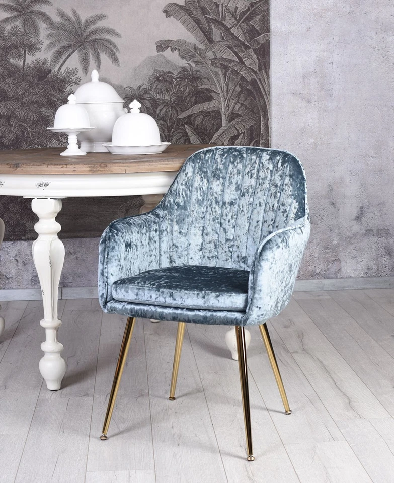 Armlehnstuhl Samt Stuhl Vintage Sessel Polsterstuhl Polstersessel Armlehnsessel - Bild 4 von 4