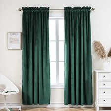 Velvet Curtains 2 Panels Heavy Blackout 52"W x 84"L Pack of 2 Dark Green