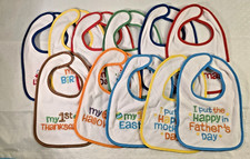 Baby Holiday Bibs Lot of 11 My First Christmas Easter Birthday Thanksgiving