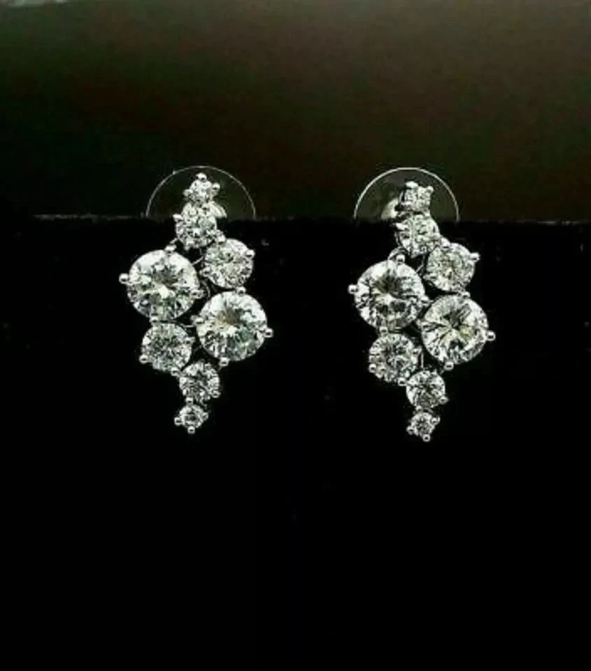 4Ct Round Cut Lab Created Diamond Women's Cluster Earrings 14k White Gold Plated