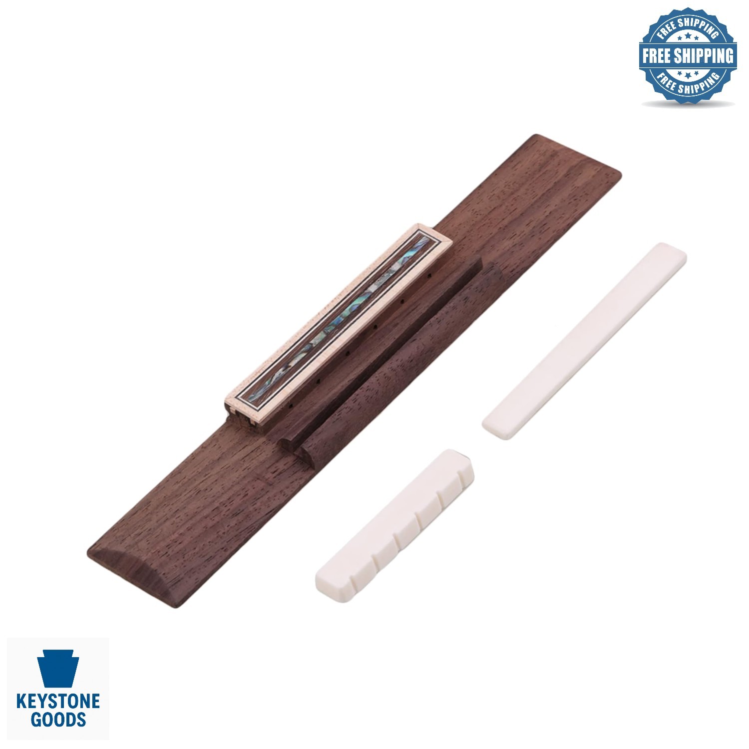 Rosewood & Bone Classical Guitar Bridge & Nut Set with Abalone Shell for 6-St...