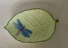 Ceramic Green Leaf with Dragonfly Soap Dish Garden Collage by Favorite Things