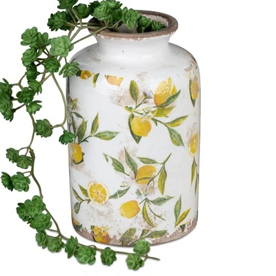Deko Vase VINTAGE ZITRONEN weiß gelb H. 21cm Keramik Formano Garten S25 - Bild 1 von 2