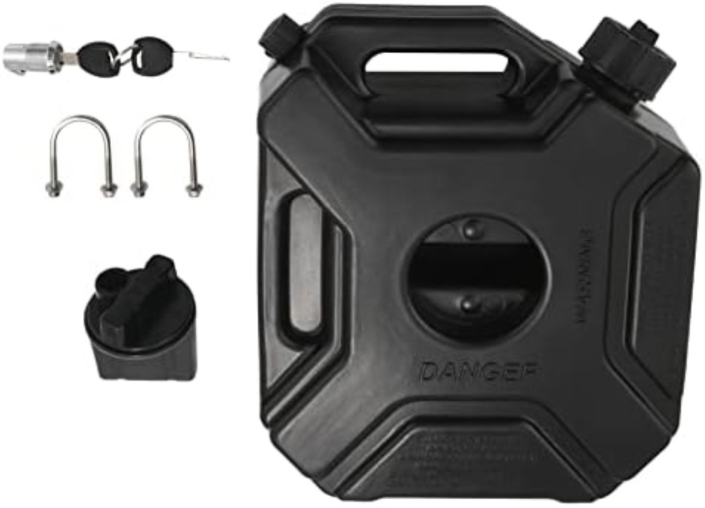 Tanica Benzina 5L Nera con Supporto e Serratura per Moto e Off-Road