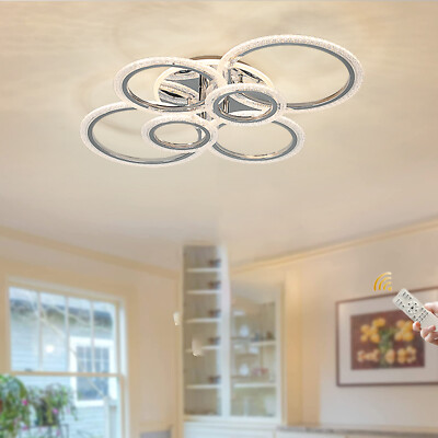 LED Modern Ceiling Light Lamp Dimmable Chandelier for Living Room Bedroom Chrome