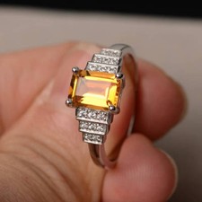 2ct Lab-Created Yellow Citrine Accent Solitaire Birthday Ring White Gold Plated